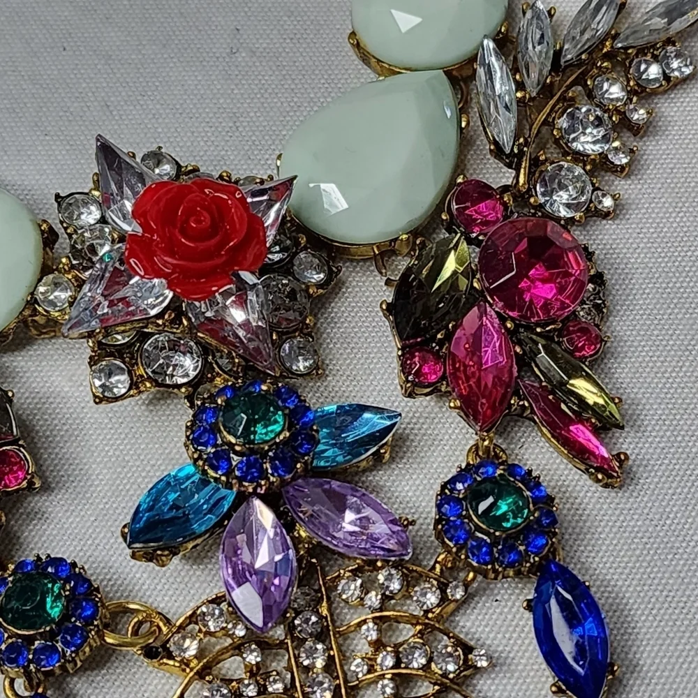​Vintage Multicolor Rhinestone Statement Necklace & Teardrop Earrings Set
